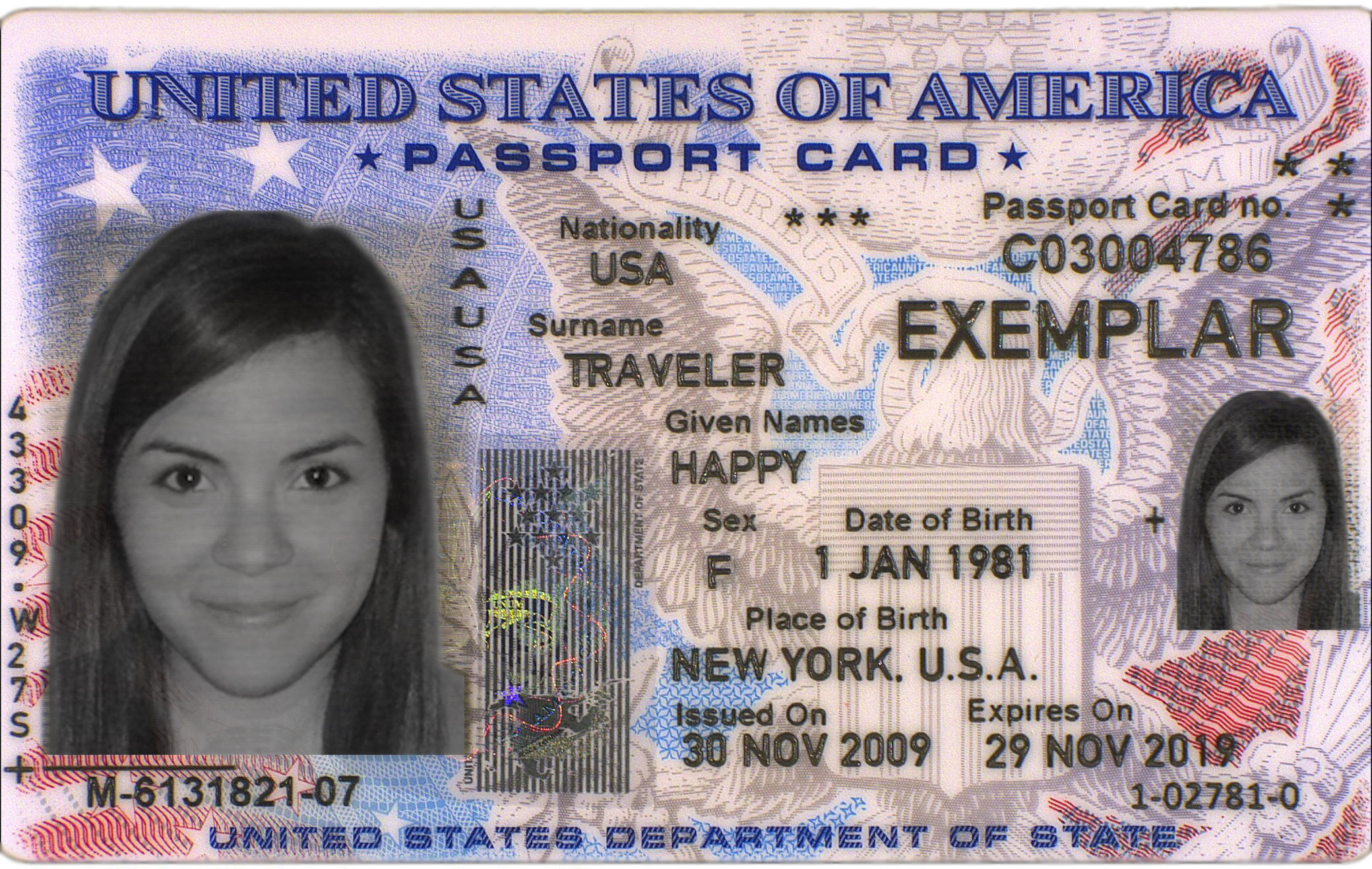 United States passport card example