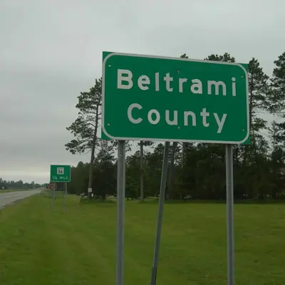 Green Beltrami County road sign
