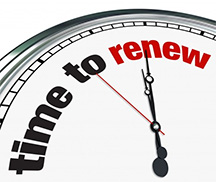 Clock ticks with words time to renew