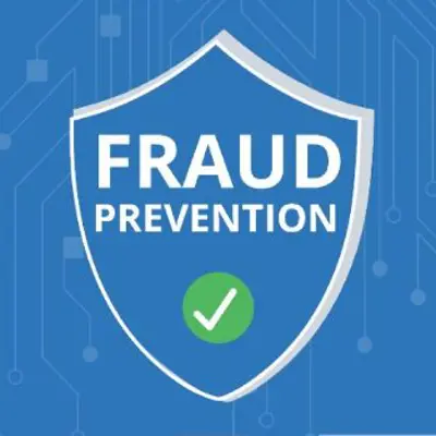 Blue and white fraud prevention logo